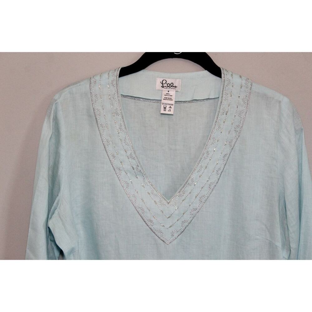 ✨2/$20 Flawed Lilly Pulitzer Linen Beaded Blouse Light Blue Top Small H11153 - Picture 6 of 16